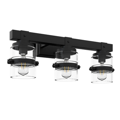 Appliques murales ExBrite Farmhouse à 3 lumières, intensité variable, en fer noir pour salle de bain