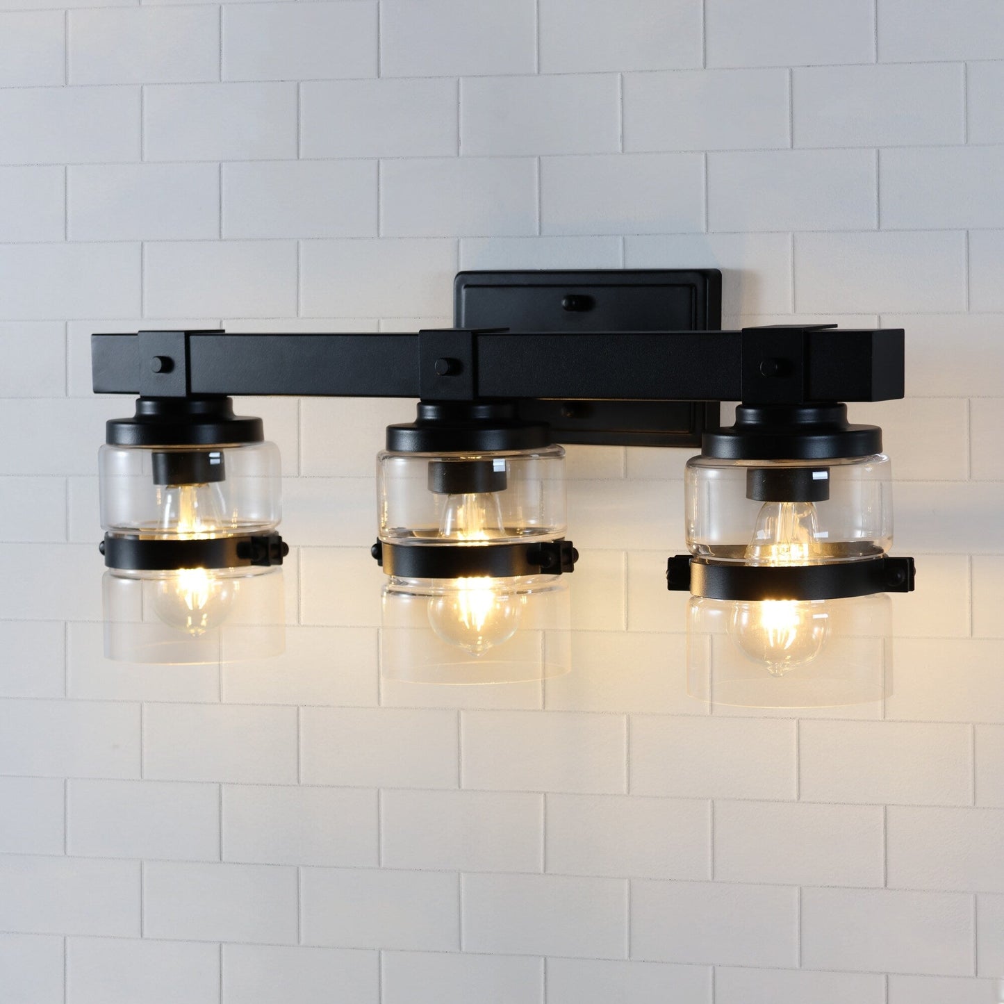 Appliques murales ExBrite Farmhouse à 3 lumières, intensité variable, en fer noir pour salle de bain