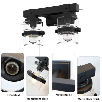 Appliques murales ExBrite Farmhouse à 3 lumières, intensité variable, en fer noir pour salle de bain