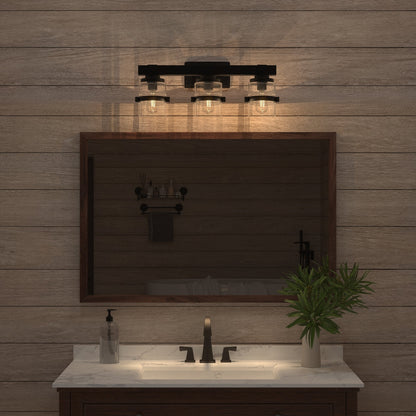 Appliques murales ExBrite Farmhouse à 3 lumières, intensité variable, en fer noir pour salle de bain