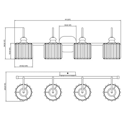 Appliques murales ExBrite modernes en or rose, à 1/2/3/4/5 lumières, avec variateur en cristal, pour salle de bain