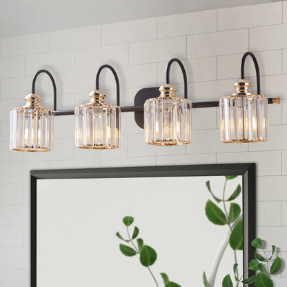 Appliques murales ExBrite modernes en or rose, à 1/2/3/4/5 lumières, avec variateur en cristal, pour salle de bain