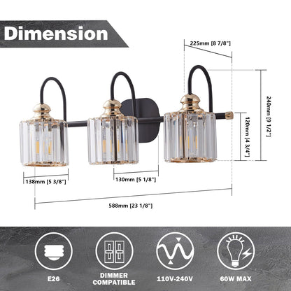 Appliques murales ExBrite modernes en or rose, à 1/2/3/4/5 lumières, avec variateur en cristal, pour salle de bain