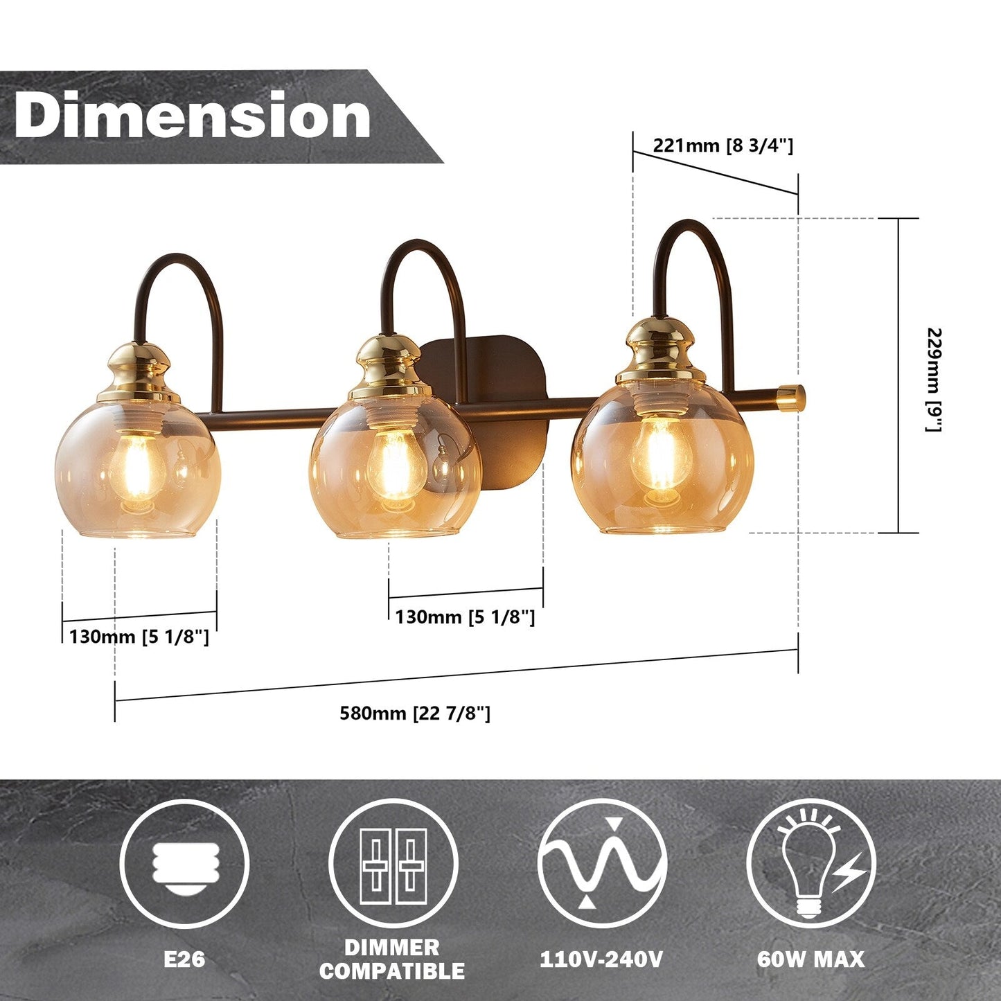 Appliques murales ExBrite modernes en or rose, à 1/2/3/4/5 lumières, avec variateur en cristal, pour salle de bain