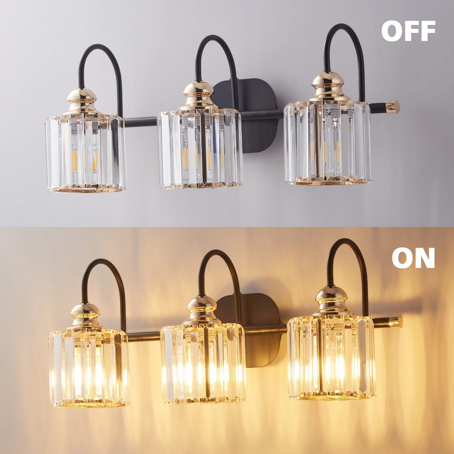 Appliques murales ExBrite modernes en or rose, à 1/2/3/4/5 lumières, avec variateur en cristal, pour salle de bain