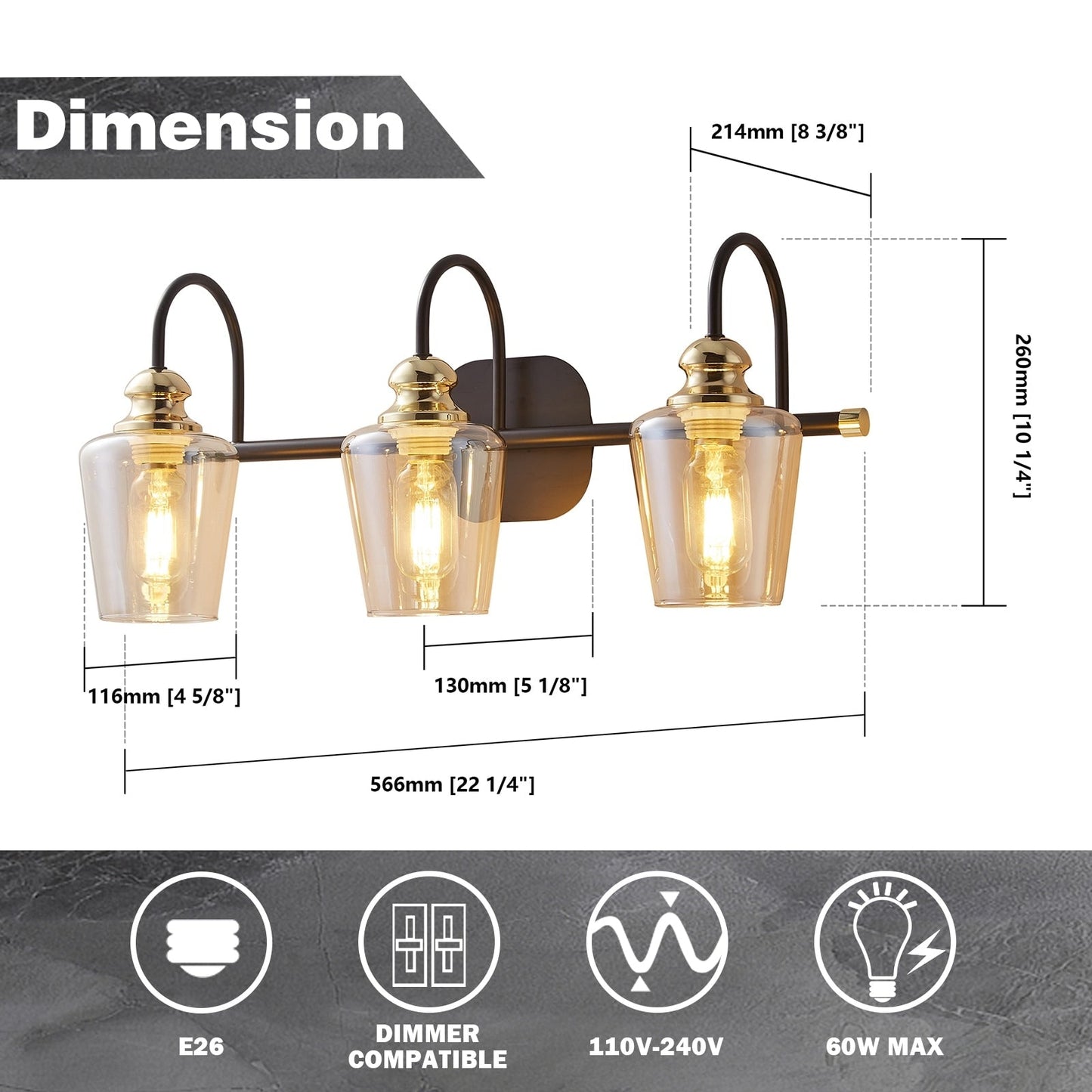 Appliques murales ExBrite modernes en or rose, à 1/2/3/4/5 lumières, avec variateur en cristal, pour salle de bain