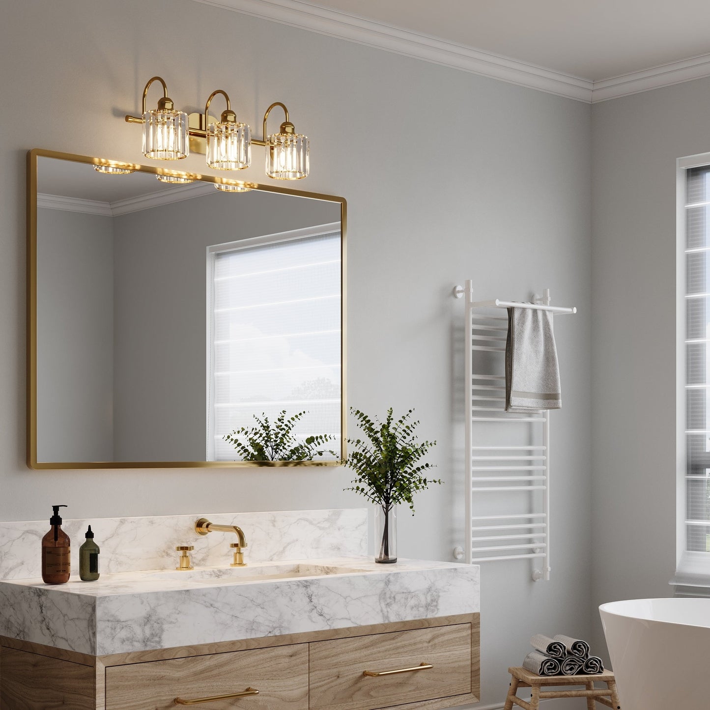 Appliques murales ExBrite modernes en or rose, à 1/2/3/4/5 lumières, avec variateur en cristal, pour salle de bain