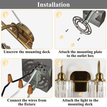 Appliques murales ExBrite modernes en or rose, à 1/2/3/4/5 lumières, avec variateur en cristal, pour salle de bain