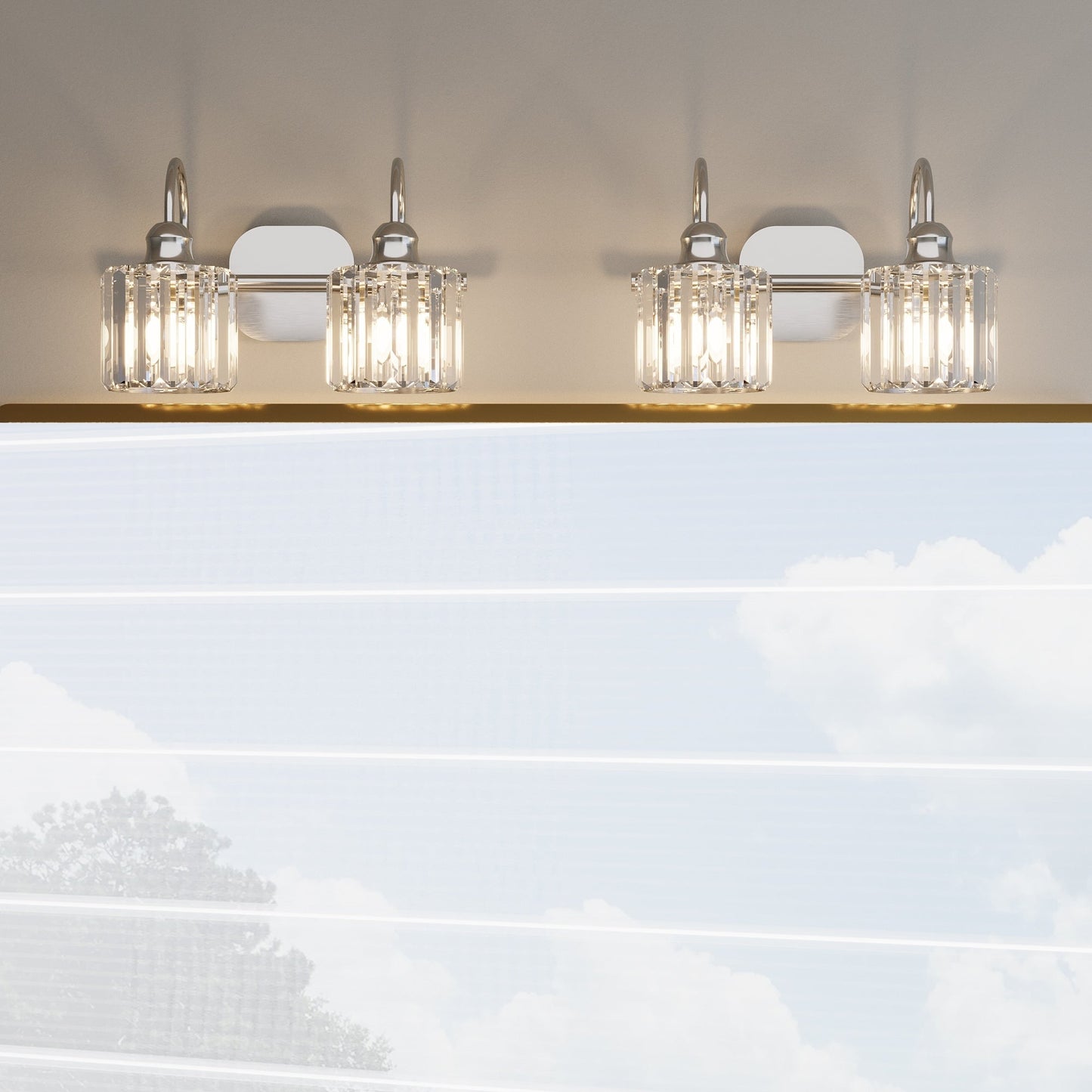 Appliques murales ExBrite modernes en or rose, à 1/2/3/4/5 lumières, avec variateur en cristal, pour salle de bain