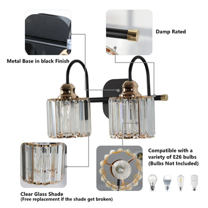 Appliques murales ExBrite modernes en or rose, à 1/2/3/4/5 lumières, avec variateur en cristal, pour salle de bain