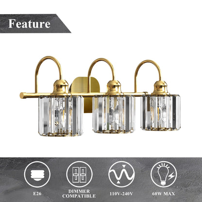 Appliques murales ExBrite modernes en or rose, à 1/2/3/4/5 lumières, avec variateur en cristal, pour salle de bain