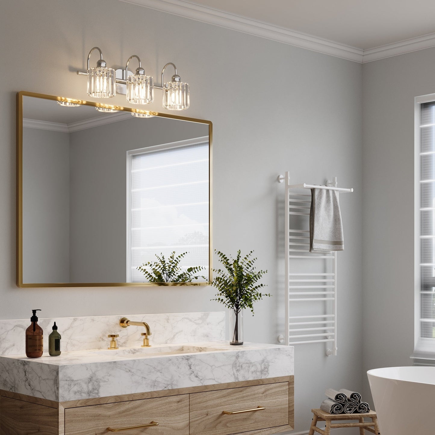 Appliques murales ExBrite modernes en or rose, à 1/2/3/4/5 lumières, avec variateur en cristal, pour salle de bain