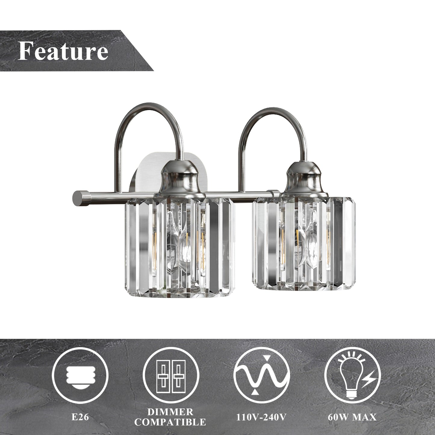 Appliques murales ExBrite modernes en or rose, à 1/2/3/4/5 lumières, avec variateur en cristal, pour salle de bain