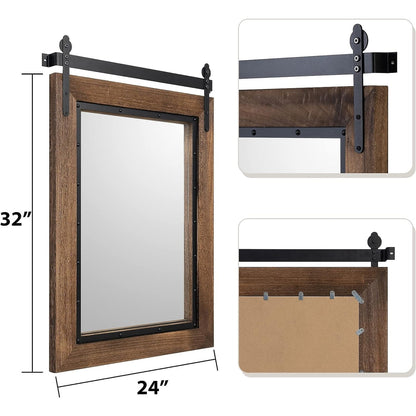 Miroir mural de salle de bain en bois naturel style porte de grange