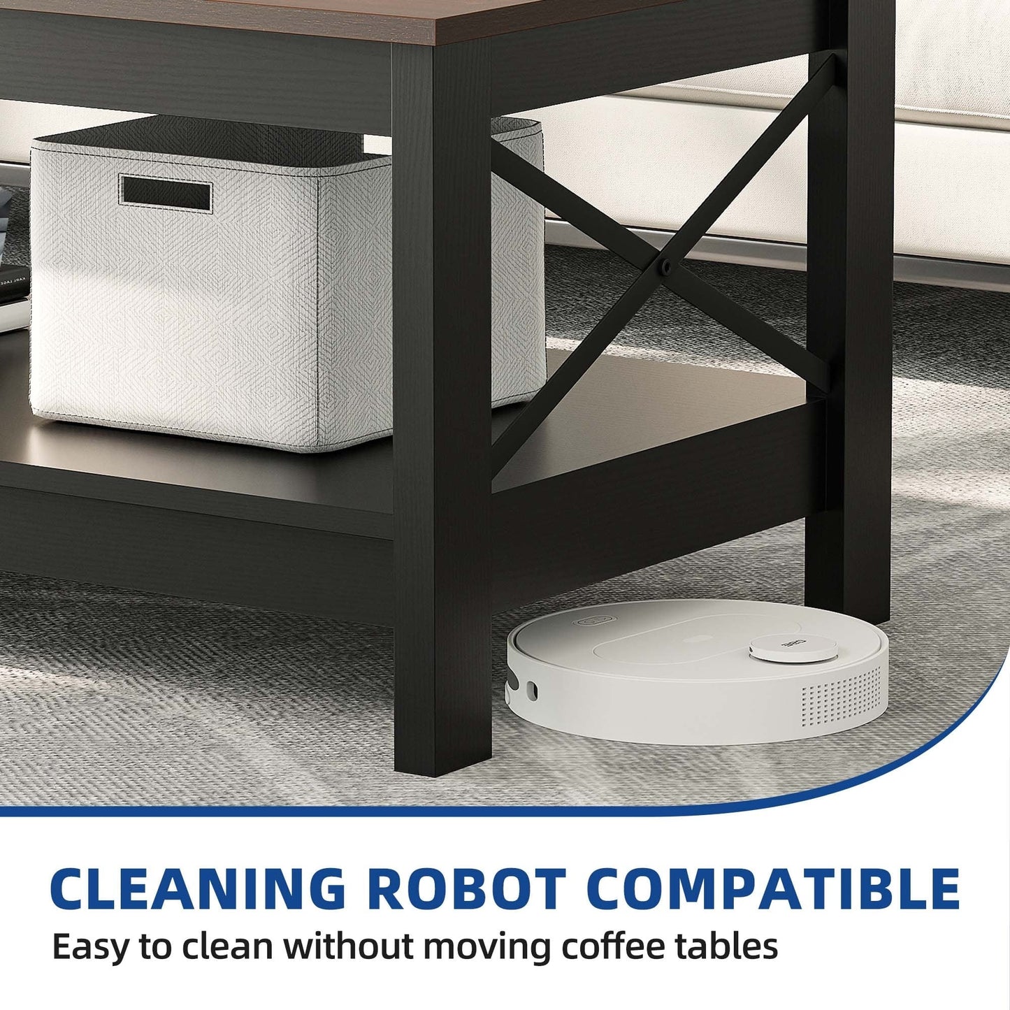 Table basse de style campagnard avec rangement, table centrale à 2 niveaux pour salon