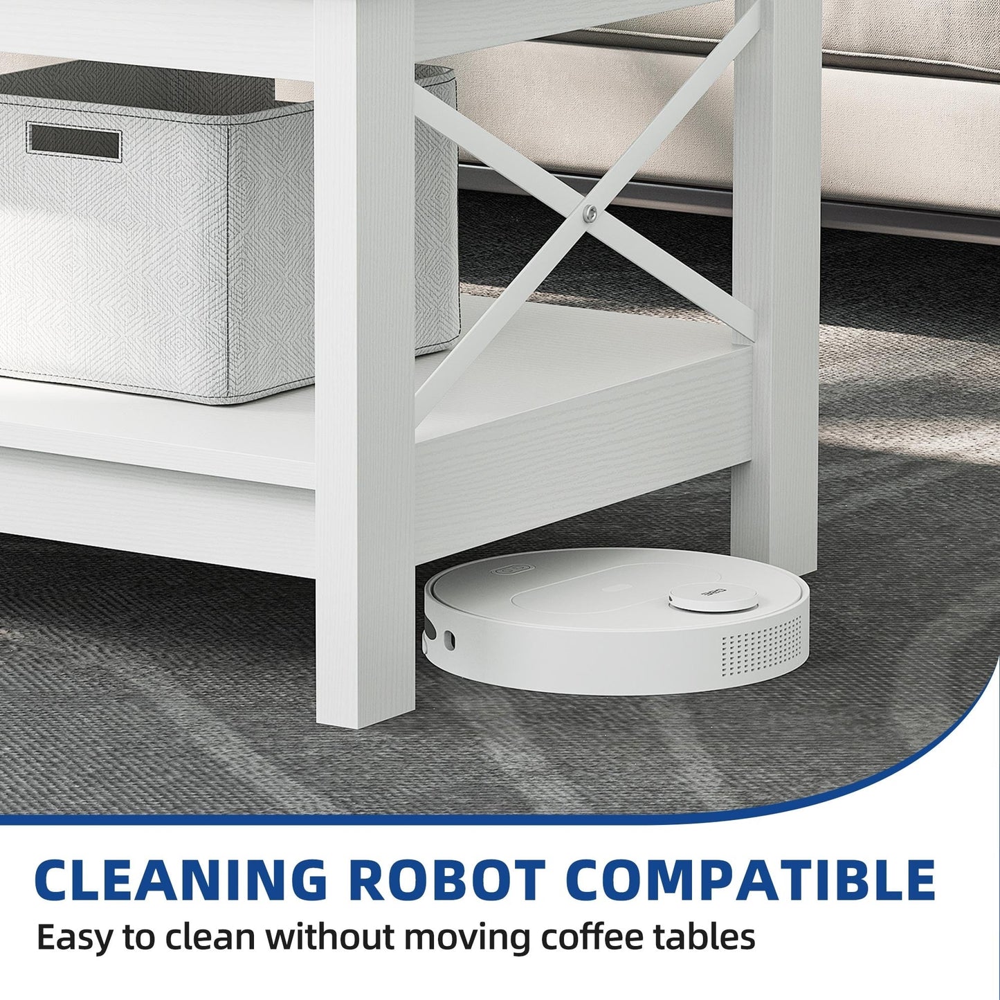 Table basse de style campagnard avec rangement, table centrale à 2 niveaux pour salon