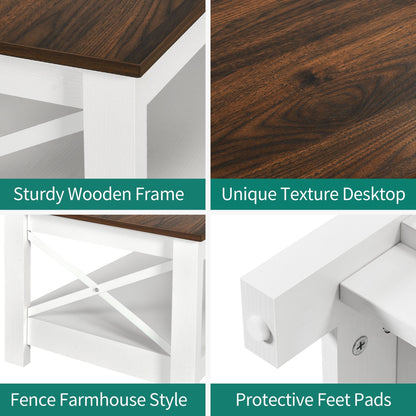 Table basse de style campagnard avec rangement, table centrale à 2 niveaux pour salon