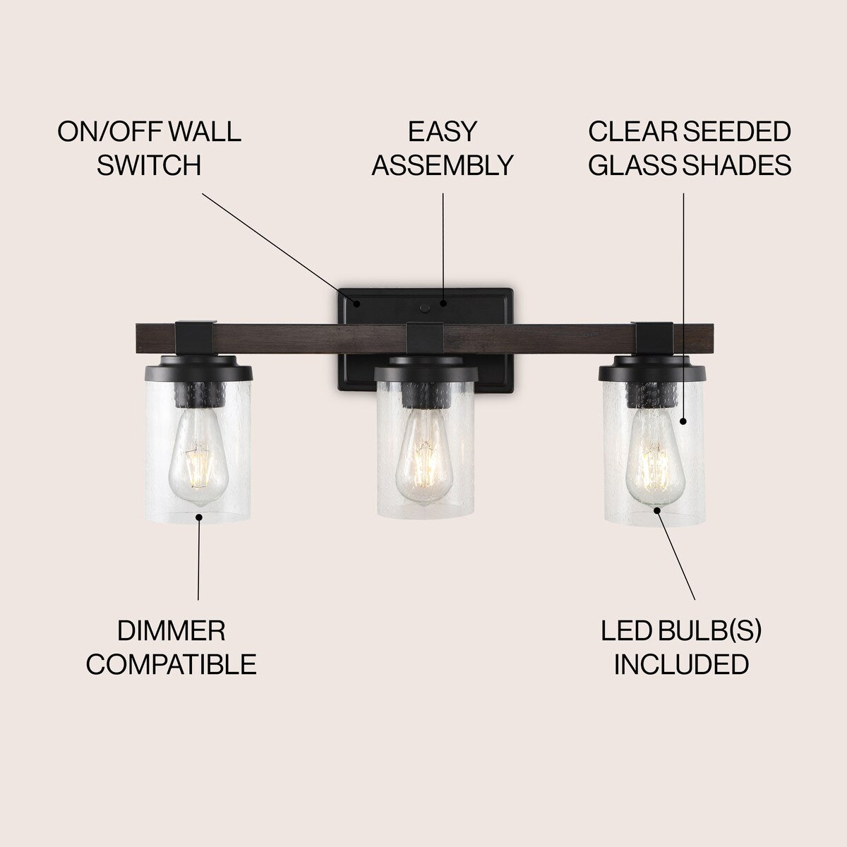 Applique murale LED style ferme rustique en fer et verre bullé, par JONATHAN Y