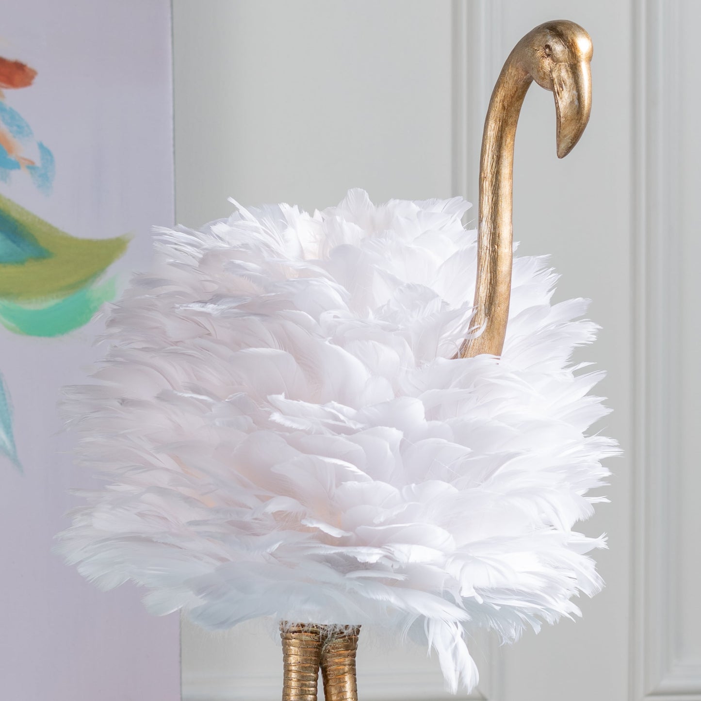 Lampe de table Flamingo - Blanc et or - 30,5 H - 30H x 19L x 14P