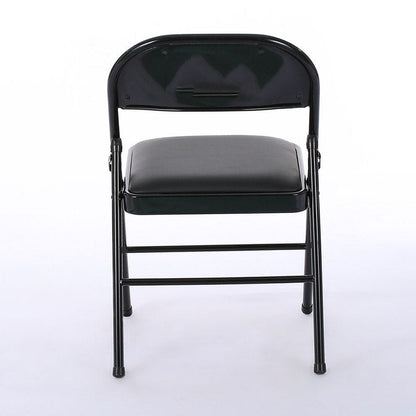 Lot de 4 chaises pliantes noires avec assise rembourrée en cuir.