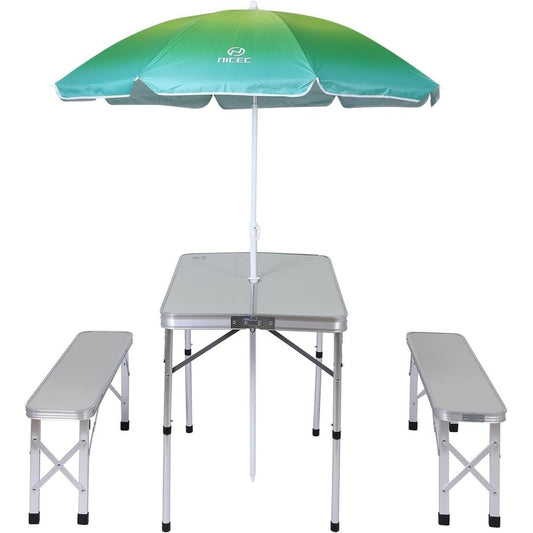 Table de pique-nique pliante et parasol pour camping, jardin, terrasse, fête sur la pelouse - Blanc avec parasol