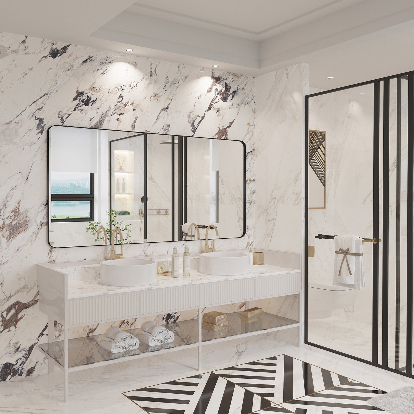 Miroir de salle de bain mural encadré