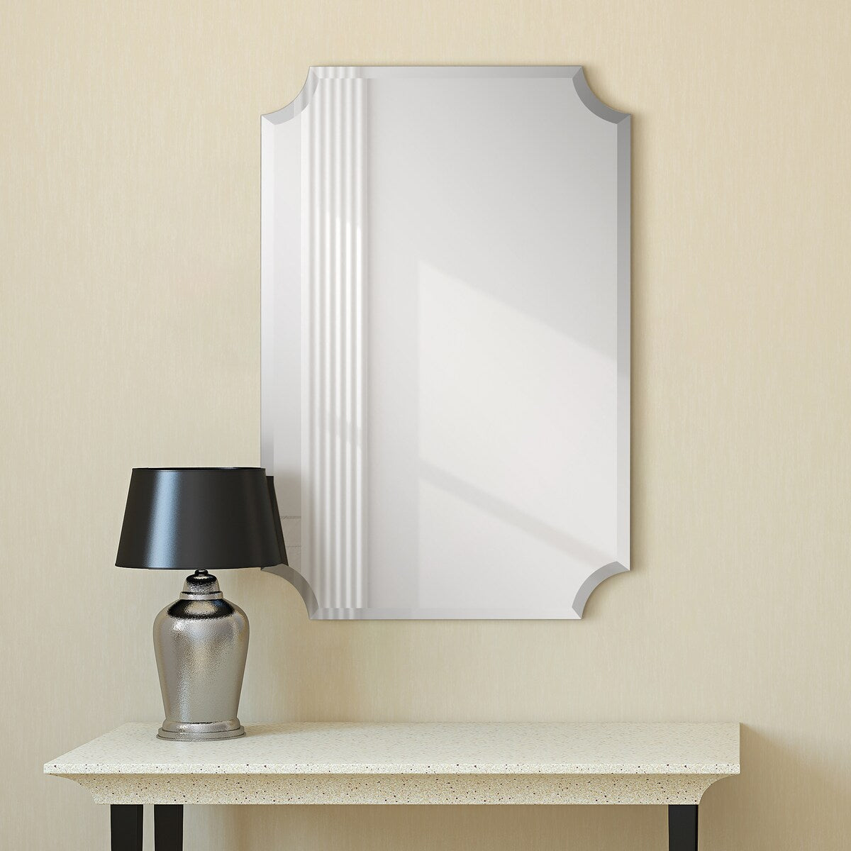 Miroir mural biseauté festonné rectangulaire sans cadre, pour salle de bain, coiffeuse, chambre à coucher, 1 bord biseauté - Transparent