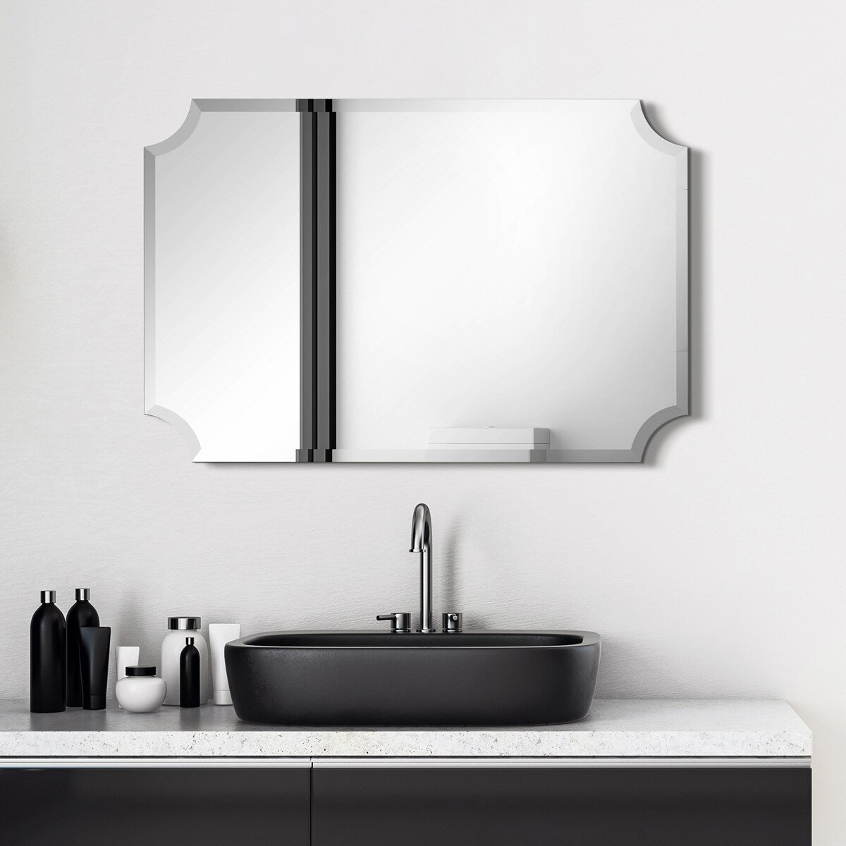 Miroir mural biseauté festonné rectangulaire sans cadre, pour salle de bain, coiffeuse, chambre à coucher, 1 bord biseauté - Transparent