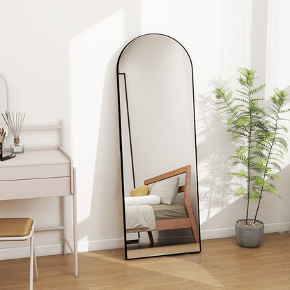 Miroir sur pied arqué pleine longueur avec verre incassable et support en alliage d'aluminium pour chambre ou dressing, à poser au sol