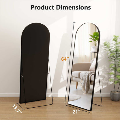 Miroir sur pied arqué pleine longueur avec verre incassable et support en alliage d'aluminium pour chambre ou dressing, à poser au sol