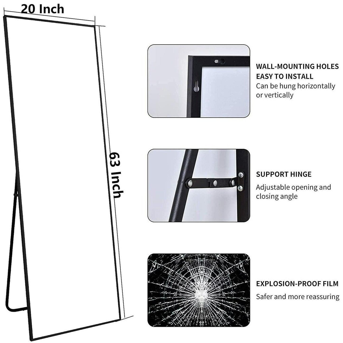 Grand miroir sur pied pleine longueur, décoration murale à suspendre