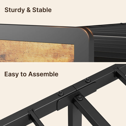 Cadre de lit plateforme en métal pour lit simple, double, queen ou king size avec tête de lit rembourrée et rangement