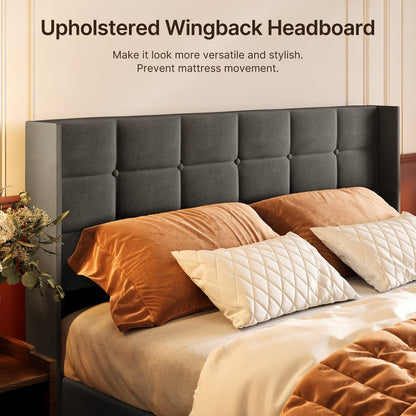 Cadre de lit relevable avec rangement, cadre de lit plateforme rembourré avec système de rangement hydraulique et tête de lit