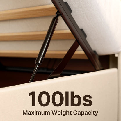 Cadre de lit relevable avec rangement, cadre de lit plateforme rembourré avec système de rangement hydraulique et tête de lit