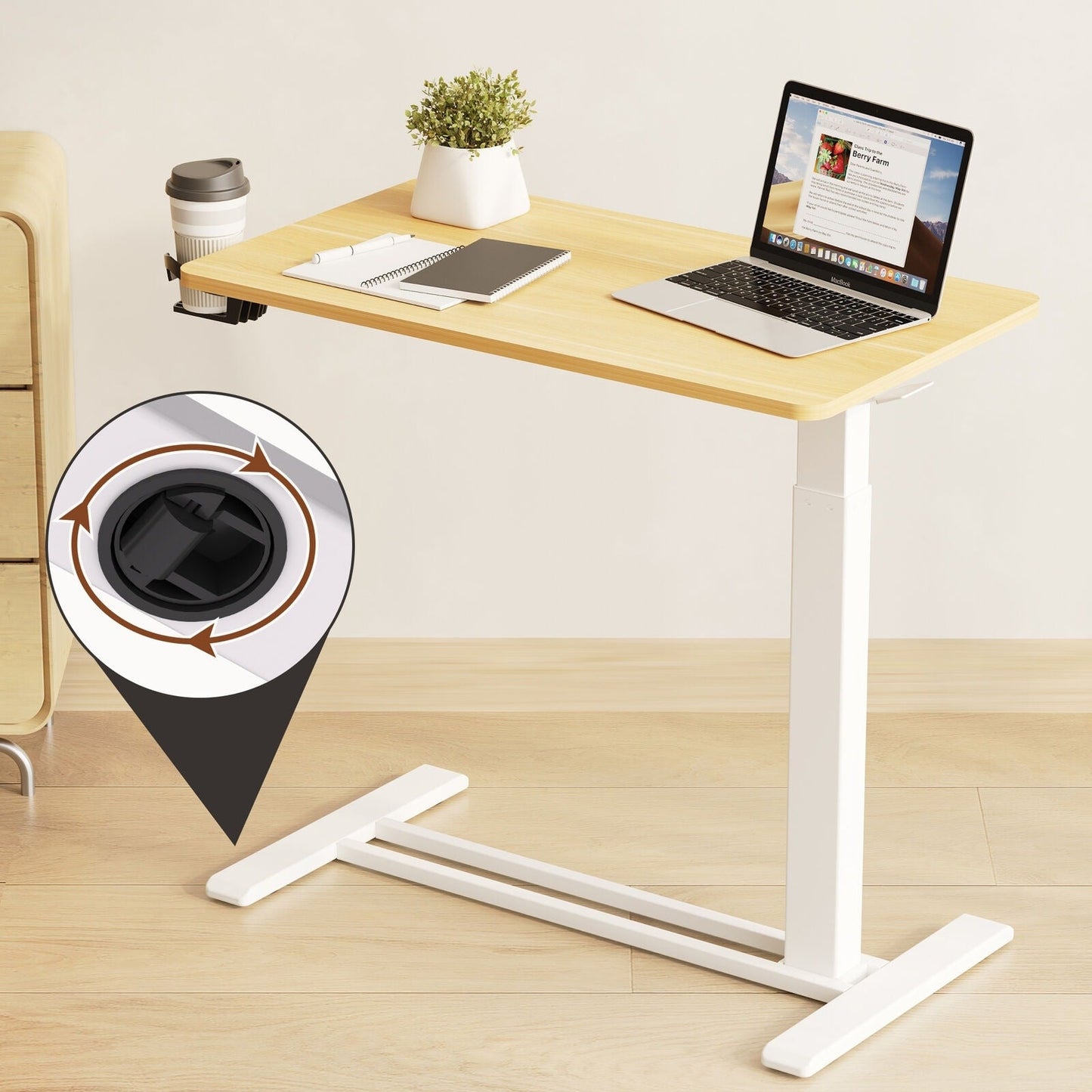 Table d'ordinateur portable mobile FunniHomi 28/32, réglable en hauteur, avec roulettes, blanc/noir, pour lit et canapé