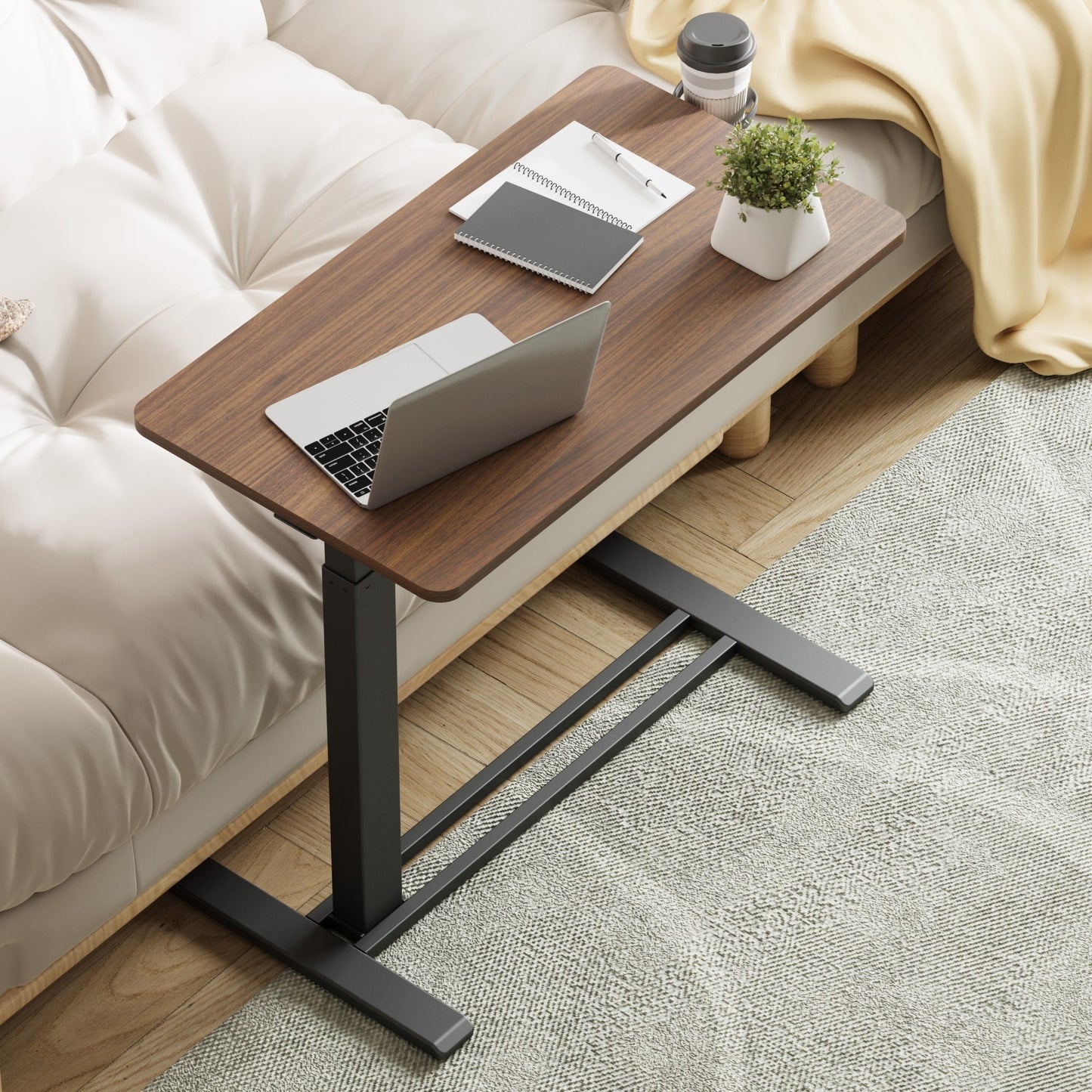 Table d'ordinateur portable mobile FunniHomi 28/32, réglable en hauteur, avec roulettes, blanc/noir, pour lit et canapé