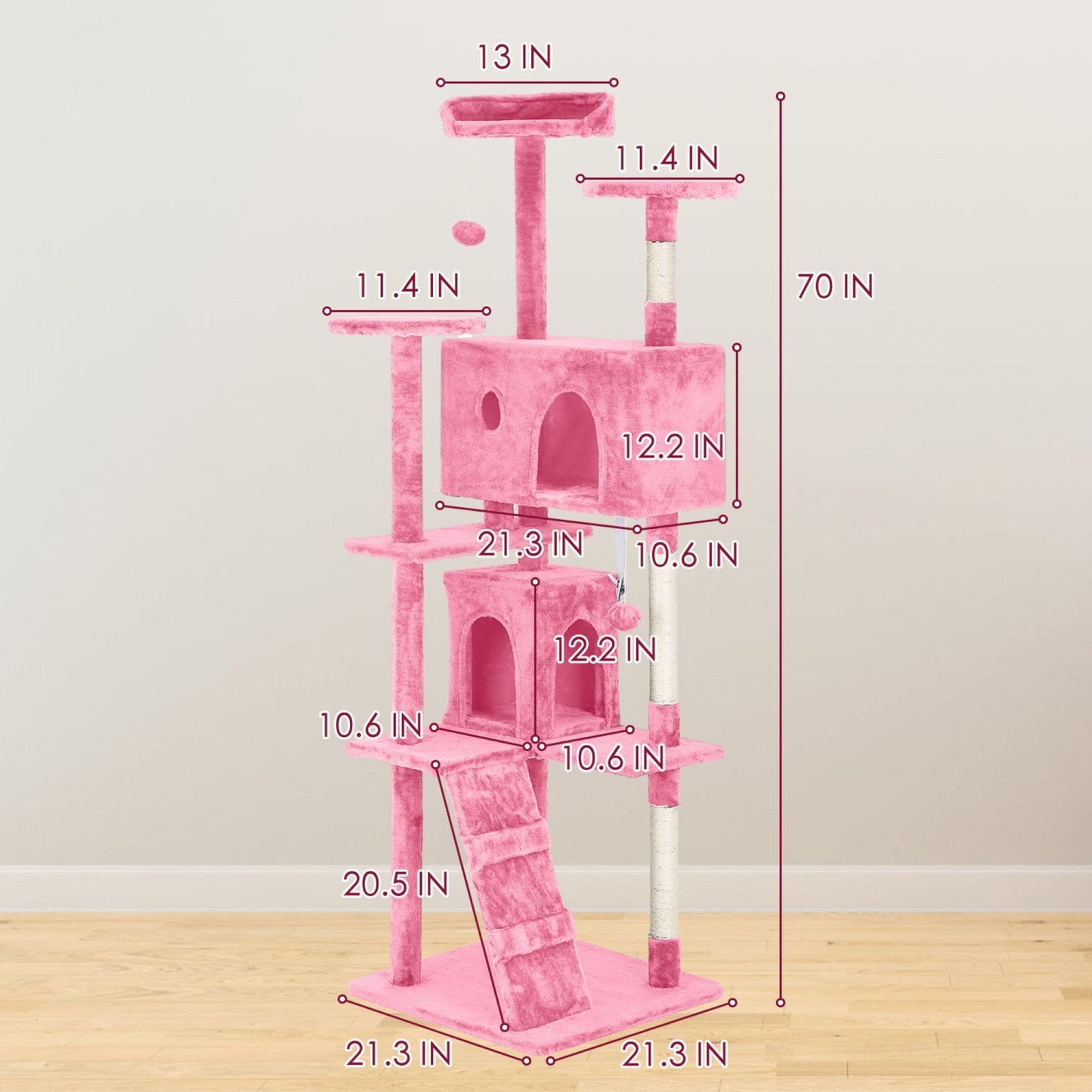 Arbre à chat Furniture of America à plusieurs niveaux avec échelle, plateformes et niches