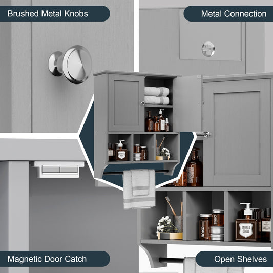 Meuble de salle de bain mural Futzca, meuble de rangement avec portes et étagères