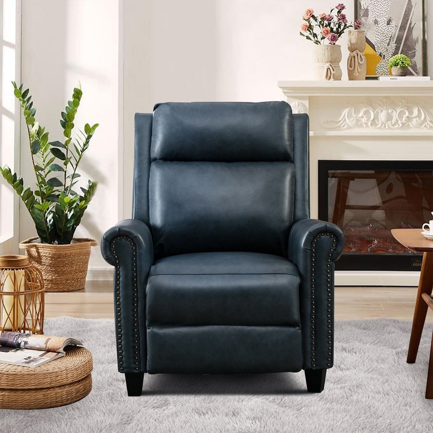 Fauteuil inclinable en cuir véritable avec accoudoirs et dossier confortables