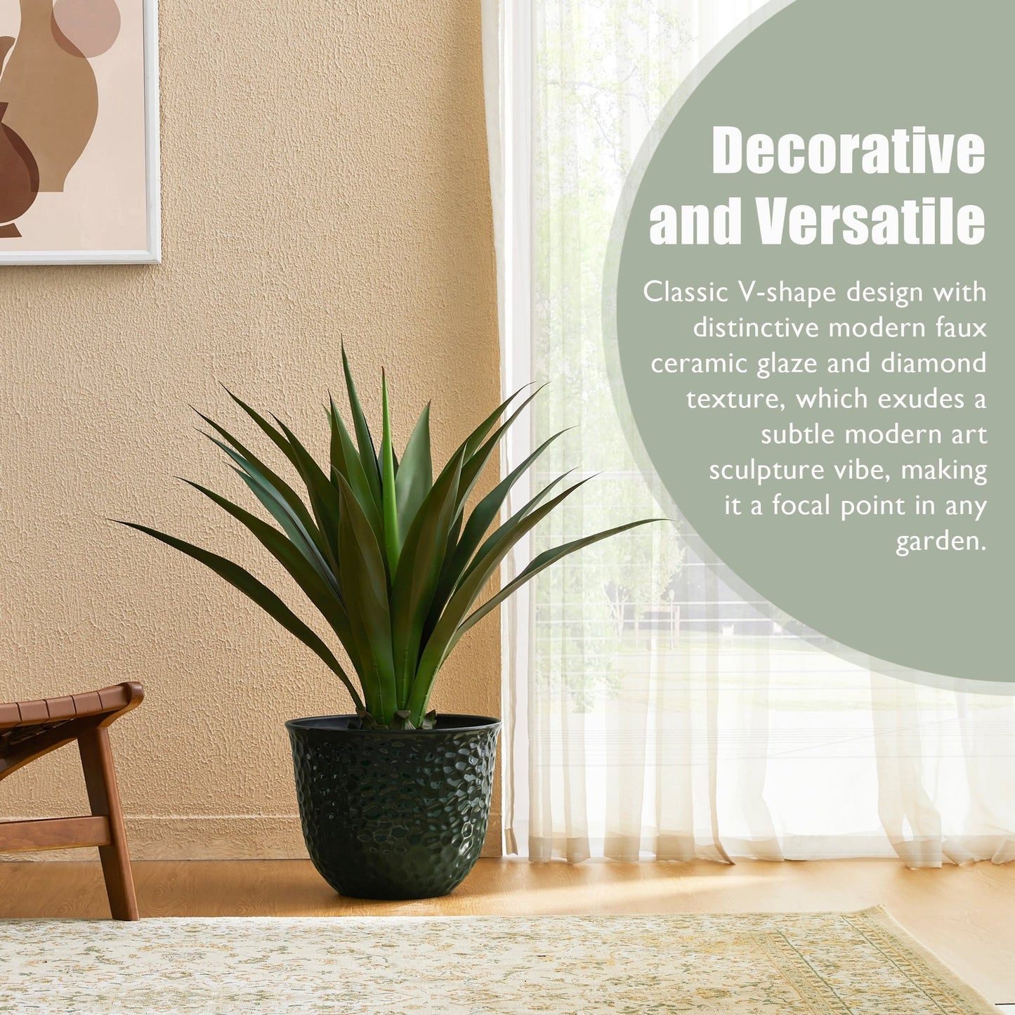 Glitzhome 19,75 H Pot de fleurs haut surdimensionné écologique en fausse céramique à texture diamant (lot de 2)