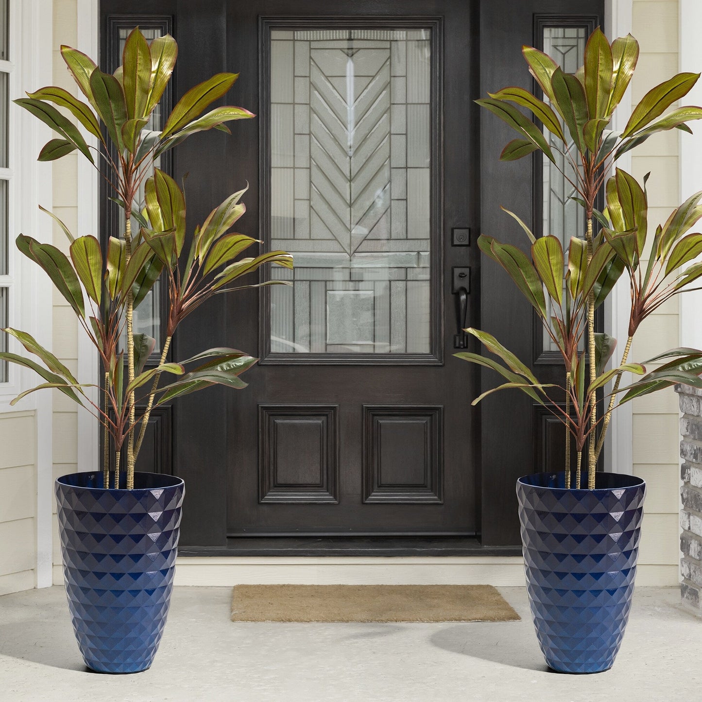 Glitzhome 19,75 H Pot de fleurs haut surdimensionné écologique en fausse céramique à texture diamant (lot de 2)