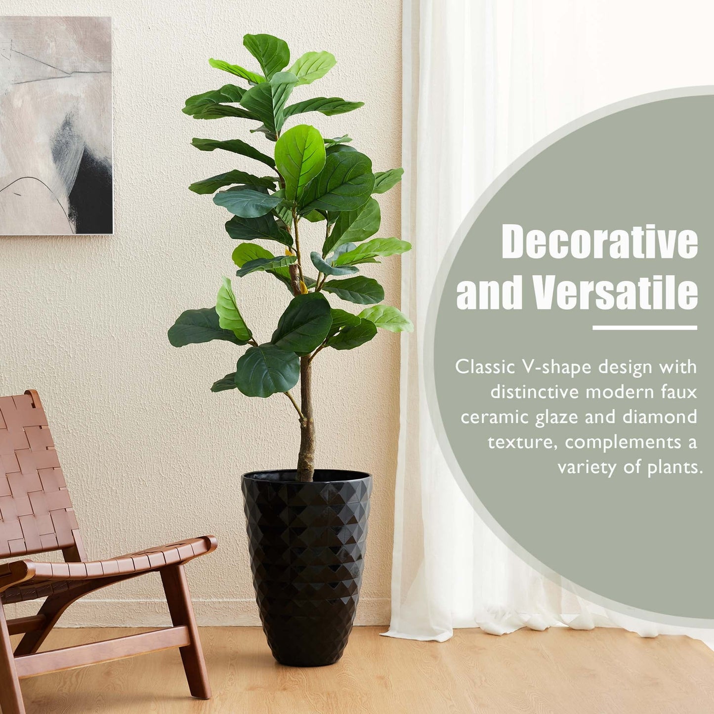 Glitzhome 19,75 H Pot de fleurs haut surdimensionné écologique en fausse céramique à texture diamant (lot de 2)