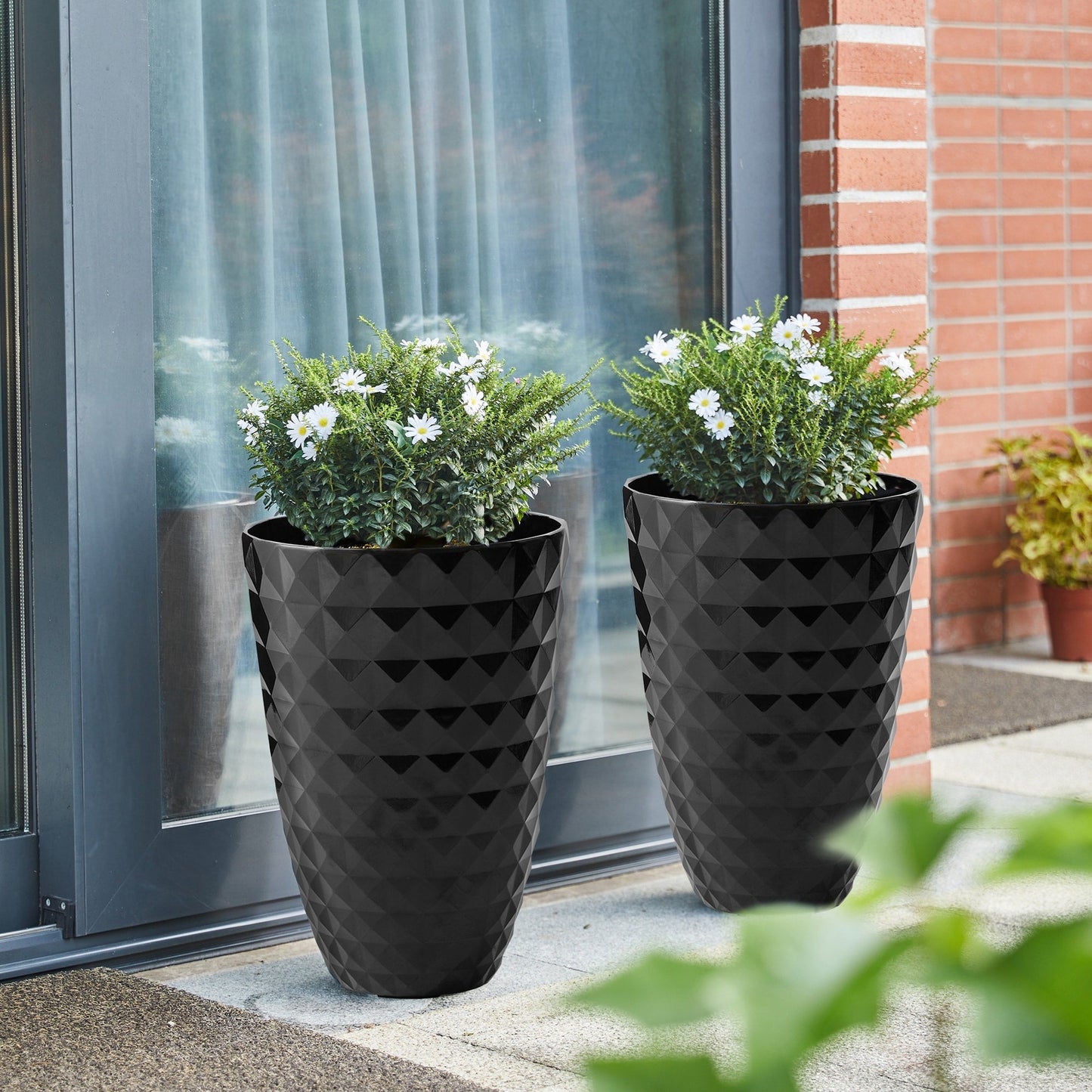 Glitzhome 19,75 H Pot de fleurs haut surdimensionné écologique en fausse céramique à texture diamant (lot de 2)