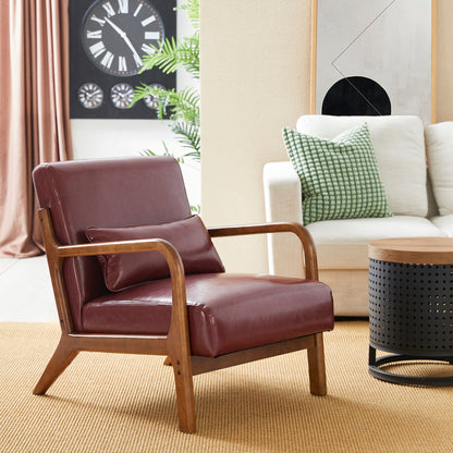 Fauteuil d'appoint moderne en cuir synthétique Glitzhome 30,75 po de hauteur, style milieu de siècle, avec coussin – 25,75 po de largeur x 33,75 po de profondeur x 30,75 po de hauteur