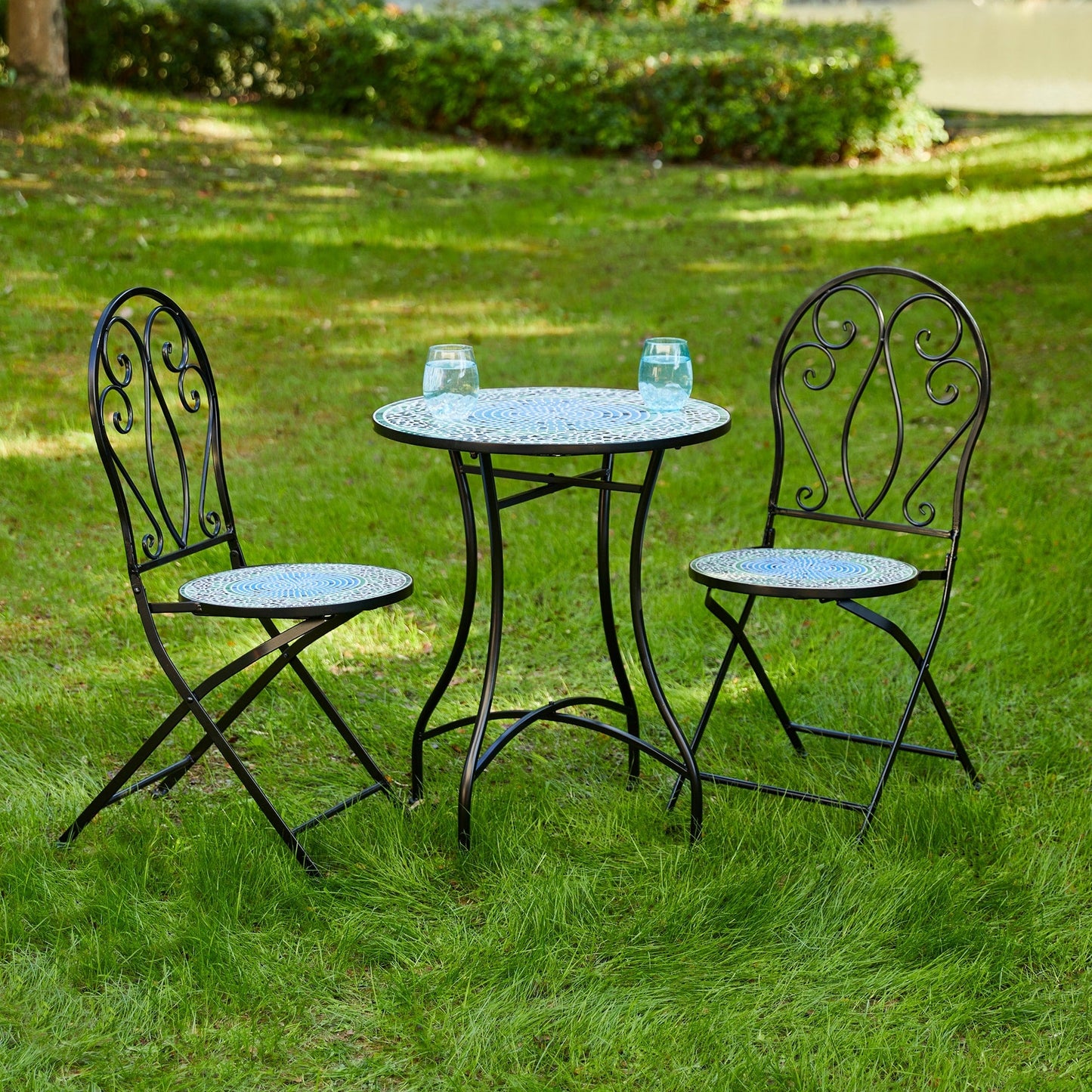Ensemble de bistrot pliant d'extérieur en métal Glitzhome 3 pièces avec table et chaises