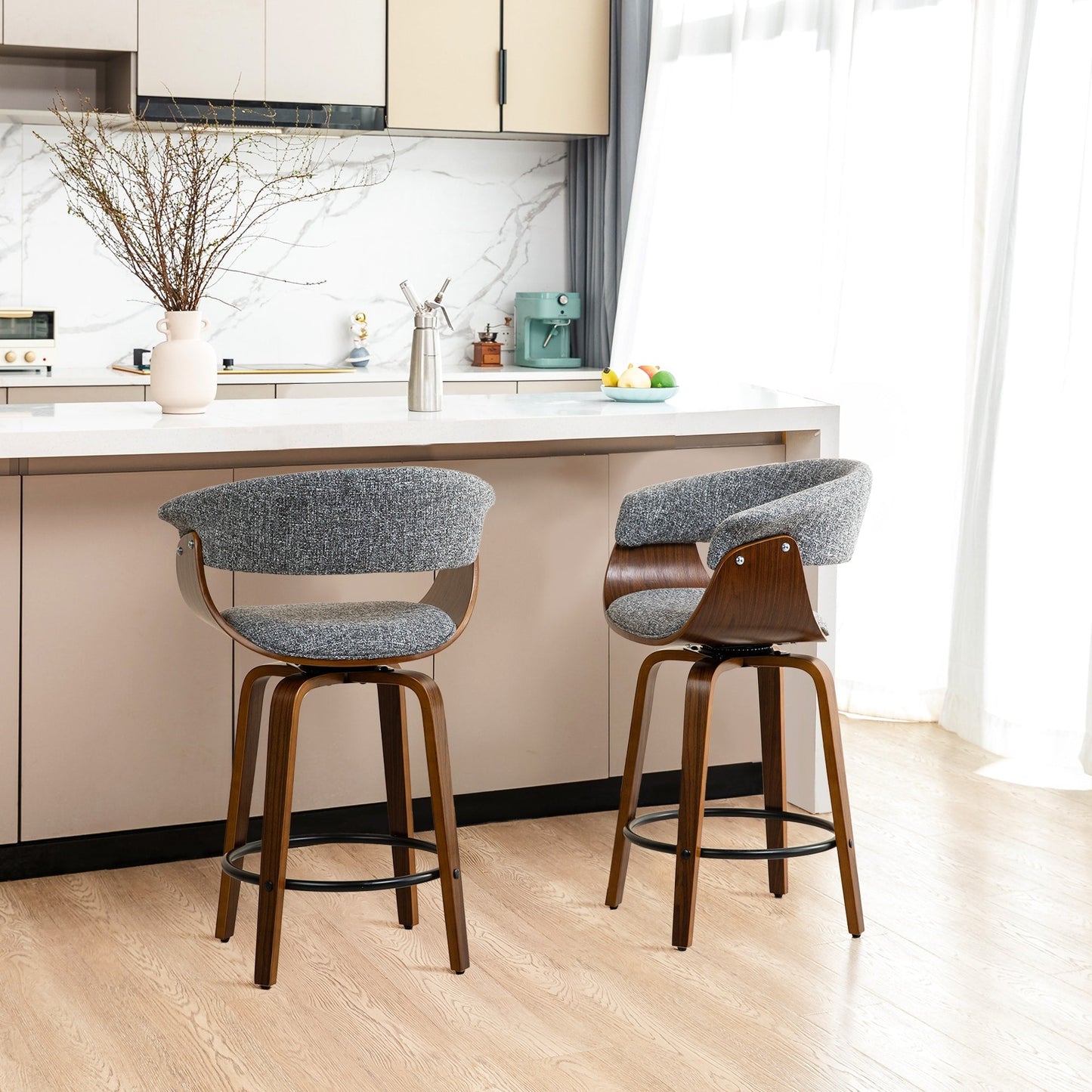 Glitzhome Lot de 2 ou 4 tabourets de bar pivotants modernes en bois à hauteur de comptoir et de bar