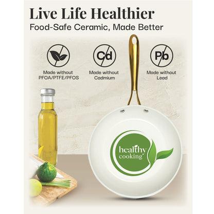 Batterie de cuisine antiadhésive en céramique Gotham Steel Cream, 15 pièces, avec ustensiles