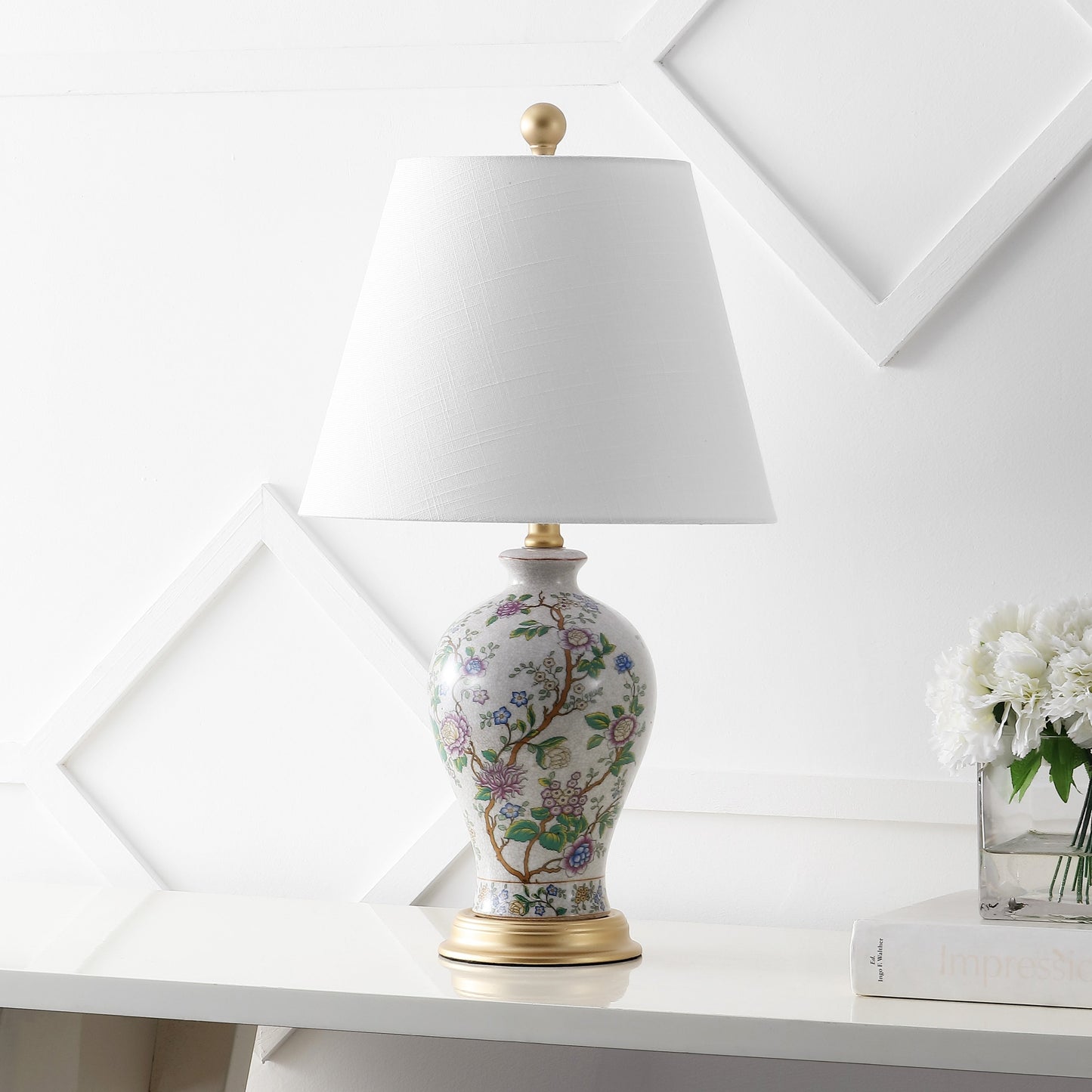 Lampe de table LED florale Grace 24, multicolore/laiton, par JONATHAN Y