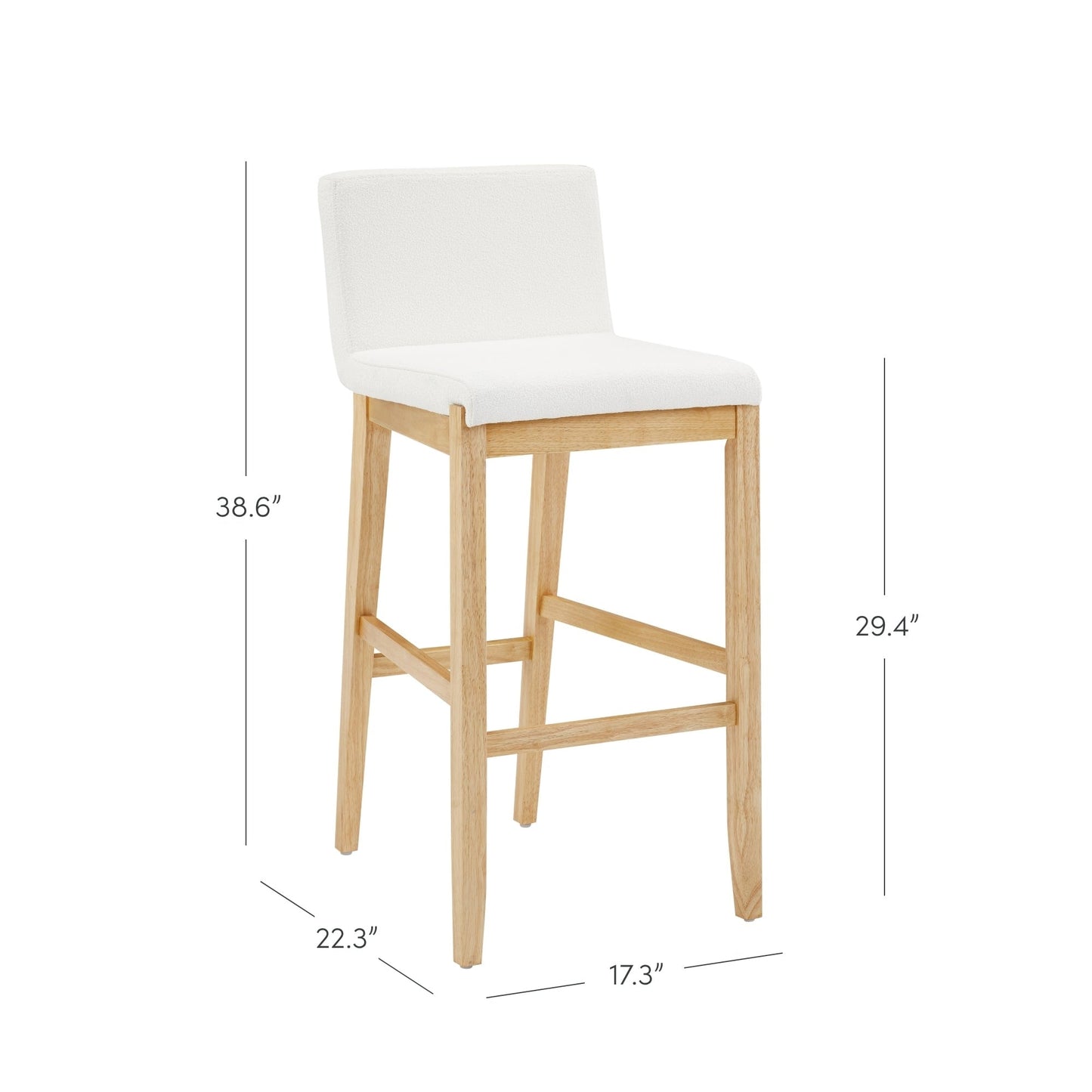 Tabouret de bar moderne Gracie, chaise rembourrée en boucle et pieds en bois brossé
