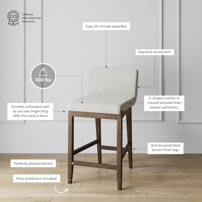 Tabouret de bar moderne Gracie, chaise rembourrée en boucle et pieds en bois brossé